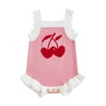 thumbnail image 1 of Hirigin Store Baby Girls Spring Summer Knit Jumpsuit Sleeveless Ruffle Trim Cherry Print Romper, 1 of 8