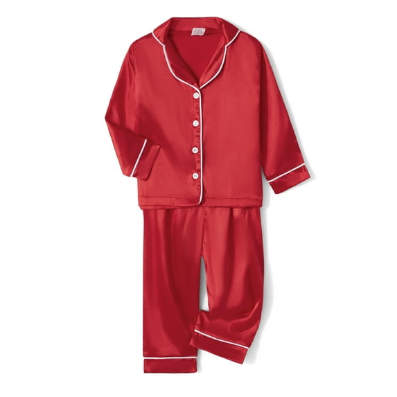 Hirigin Store Family Matching Christmas Pajama Set, Solid Color Long Sleeve Button Down Tops Elastic Waist Pants for Fall Winter