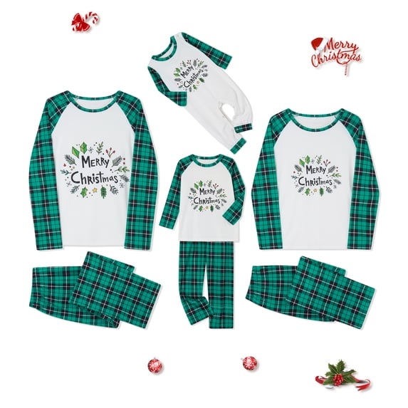 Hirigin Store Family Matching Christmas Pajamas, Letter Print Long-Sleeved Tops + Plaid Pattern Trousers Sleepwear Outfits