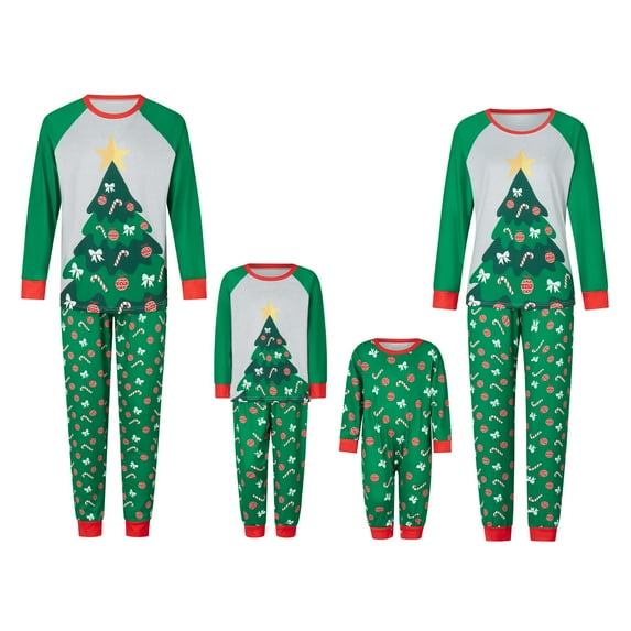 Hirigin Store Family Matching Christmas Pajamas Set, Baby Romper/Christmas Tree Pattern Long Sleeve Tops and Pants Sleepwear Set