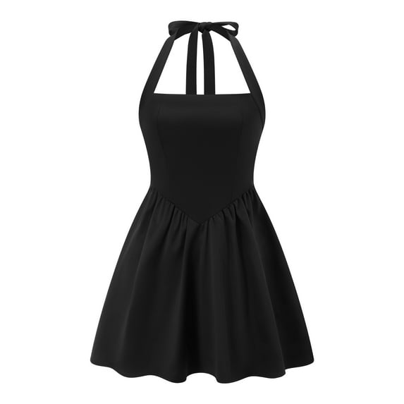 Hirigin Store Women Summer Mini Tank Dress Sleeveless Halter Neck Open Back Solid Color Party Dress