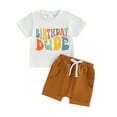 thumbnail image 1 of Hirigin Toddler Baby Boy First Birthday Outfit Letter Print Short Sleeve T Shirt Top and Solid Shorts 2 Piece Summer Clothes, 1 of 8