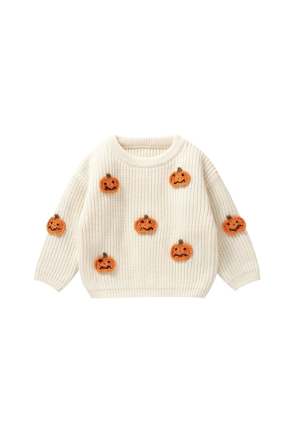 Toddler Baby Boy Girl Halloween Sweater Pumpkin Embroidery Warm Pullover Knit Sweaters Sweatshirt Tops Fall Winter Clothes