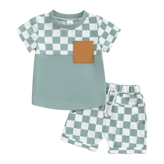 Hirigin Toddler Baby Boy Girl Shorts Clothes Set Checkerboard Short Sleeve T-Shirt Tops and Shorts 6 12 18 Months 2T 3T Casual Summer Outfit