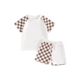 thumbnail image 1 of Hirigin Toddler Baby Boy Girl Shorts Clothes Set Checkerboard Short Sleeve T-Shirt Tops and Shorts 6 12 18 Months 2T 3T Casual Summer Outfit, 1 of 9