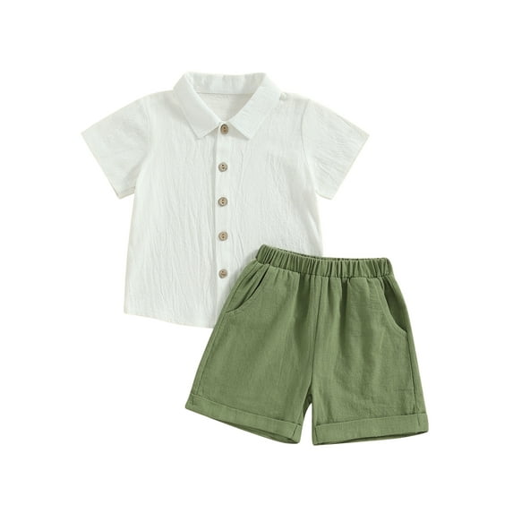 Hirigin Toddler Baby Boy Linen Outfit Button Down Shirt Plain Shorts Cute Infant Newborn Photoshoot Clothes Summer 2Pcs Set