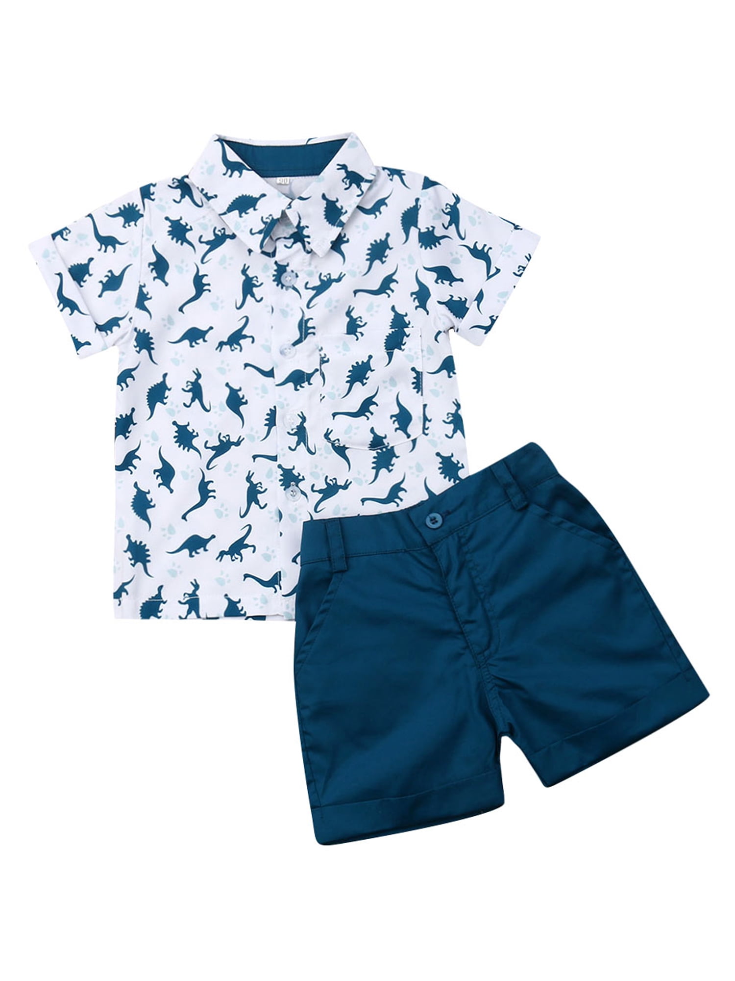 Toddler Baby Boy Outfits 1T 2T 3T 4T 5T 6T Clothes Summer Kids Dinosaur Pattern Short Sleeve Button Down Shirt  Shorts Set