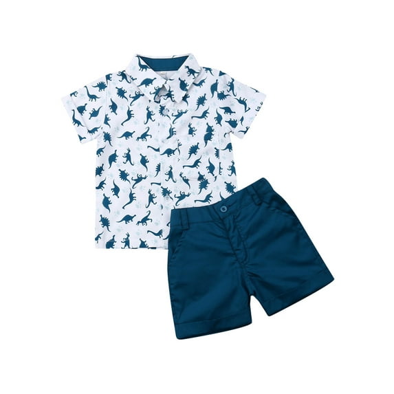 Hirigin Toddler Baby Boy Outfits 1T 2T 3T 4T 5T 6T Clothes Summer Kids Dinosaur Pattern Short Sleeve Button Down Shirt Shorts Set