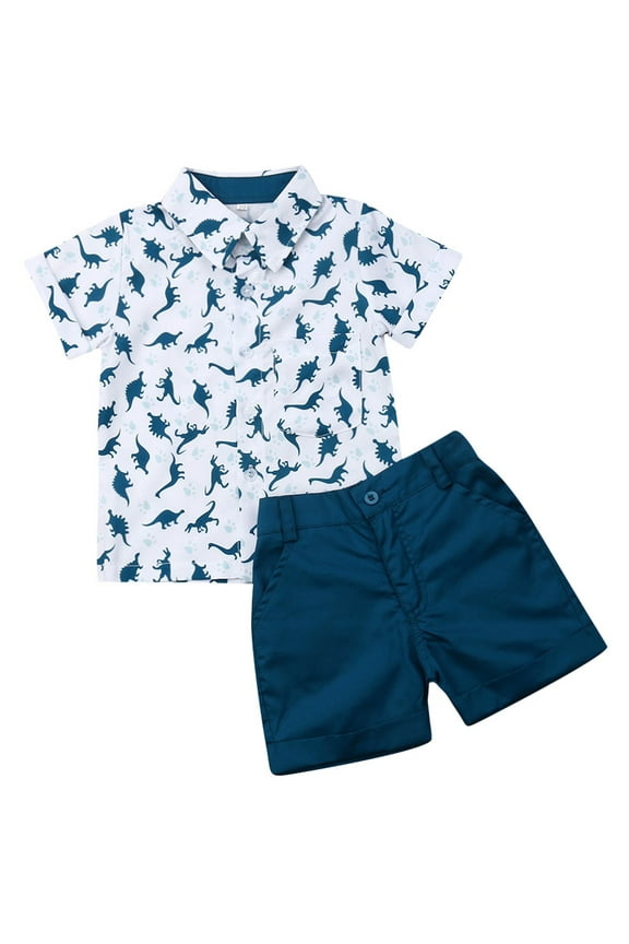 Toddler Baby Boy Outfits 1T 2T 3T 4T 5T 6T Clothes Summer Kids Dinosaur Pattern Short Sleeve Button Down Shirt Shorts Set