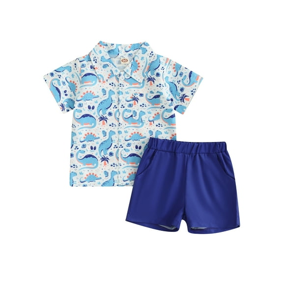 Hirigin Toddler Baby Boy Outfits 1T 2T 3T 4T 5T 6T Clothes Summer Kids Dinosaur Pattern Short Sleeve Button Down Shirt Shorts Set
