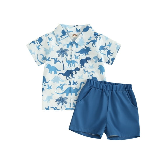 Hirigin Toddler Baby Boy Outfits 1T 2T 3T 4T 5T 6T Clothes Summer Kids Dinosaur Pattern Short Sleeve Button Down Shirt  Shorts Set