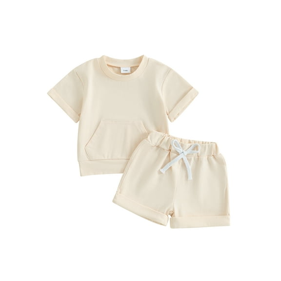 Hirigin Toddler Baby Boy Shorts Clothes Set 6 12 18 Months 2T 3T Short Sleeve Solid Color T-shirt Top and Shorts Casual Summer Outfit