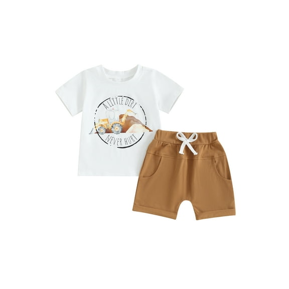 Hirigin Toddler Baby Boy Summer Clothes 6 12 18 Months 2T 3T Short Sleeve Truck Print T-Shirt Tee Tops  Casual Shorts Sets