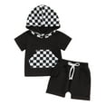 thumbnail image 1 of Hirigin Toddler Baby Boy Summer Clothes Sets Checkerboard Plaid Hoodie Short Sleeve T-Shirt Casual Shorts Set Cute Outfits, 1 of 8