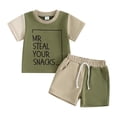 thumbnail image 1 of Hirigin Toddler Baby Boy Summer Clothes Short Sleeve Letter Print T Shirt Tops + Elastic Shorts Infant Casual Outfit Set, 1 of 8