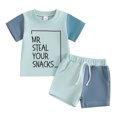 thumbnail image 1 of Hirigin Toddler Baby Boy Summer Clothes Short Sleeve Letter Print T Shirt Tops + Elastic Shorts Infant Casual Outfit Set, 1 of 8