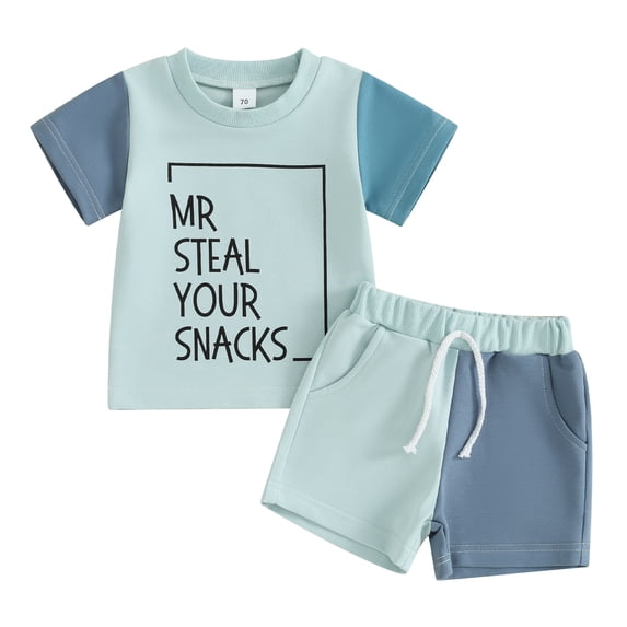 Hirigin Toddler Baby Boy Summer Clothes Short Sleeve Letter Print T Shirt Tops + Elastic Shorts Infant Casual Outfit Set