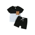 thumbnail image 1 of Hirigin Toddler Baby Boy Summer Outfits Contrast Color T-Shirt Tops + Pocket Shorts 6 12 18 Months 2T 3T 4T 5T Casual Clothes Set, 1 of 8