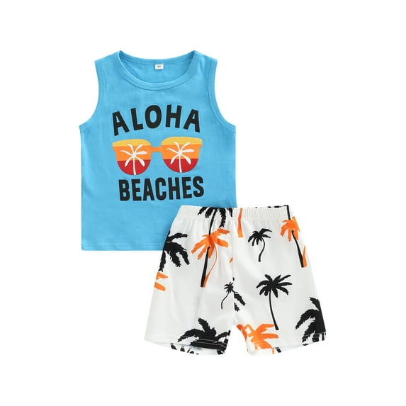 Hirigin Toddler Baby Boys Shorts Set Seaside Printed Tank Tops and Shorts 2Pcs Little Boy Outfits Summer Clothes Suit