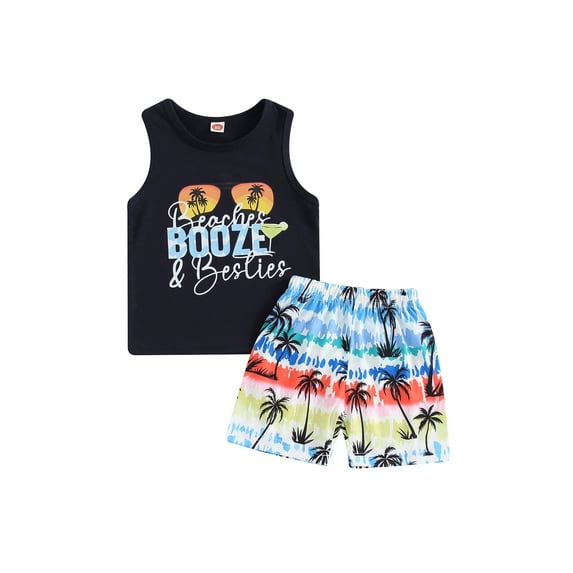 Hirigin Toddler Baby Boys Shorts Set Seaside Printed Tank Tops and Shorts 2Pcs Little Boy Outfits Summer Clothes Suit