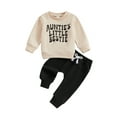 thumbnail image 1 of Hirigin Toddler Baby Girl Boy Fall Winter Clothes 6 12 18 Months 2T 3T Long Sleeve Funny Letters Sweatshirt Pullover Tops Pants Set, 1 of 8