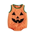 thumbnail image 1 of Hirigin Toddler Baby Girl Boy Halloween Outfit Pumpkin Face Romper Jumpsuit Sleeveless Bodysuit Cute Pumpkin Clothes, 1 of 8