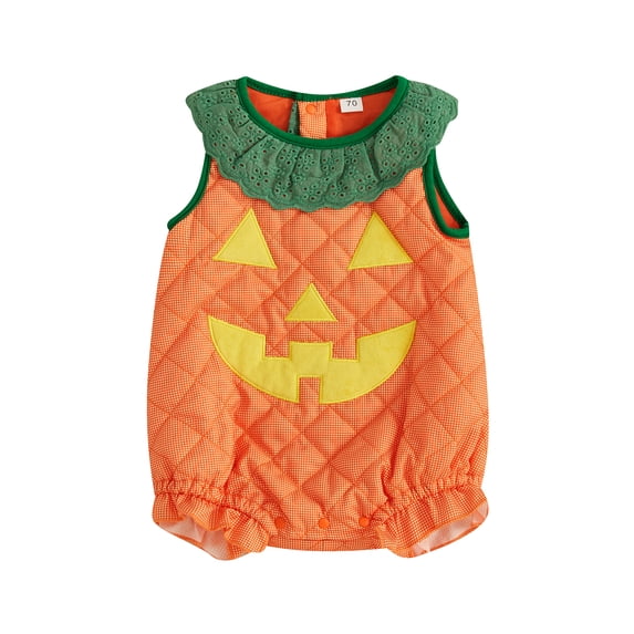 Hirigin Toddler Baby Girl Boy Halloween Outfit Pumpkin Face Romper Jumpsuit Sleeveless Bodysuit Cute Pumpkin Clothes