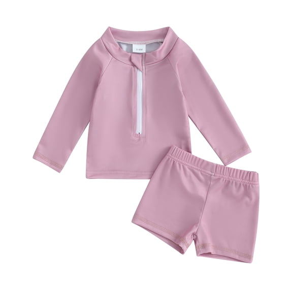 Hirigin Toddler Baby Girl Boy Two Piece Swimsuit Set Long Sleeve Zipper Rashguard Swimwear + Swim Shorts Kids Bathing Suit