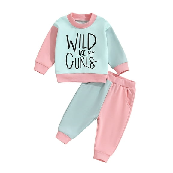 Hirigin Toddler Baby Girl Clothes 1T 2T 3T 4T 5T Fall Winter Outfits Funny Letter Long Sleeve Contrast Color Sweatshirt and Pants Sets