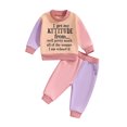 thumbnail image 1 of Hirigin Toddler Baby Girl Clothes 1T 2T 3T 4T 5T Fall Winter Outfits Funny Letter Long Sleeve Contrast Color Sweatshirt and Pants Sets, 1 of 8