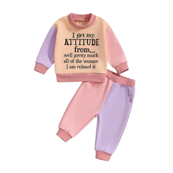 Hirigin Toddler Baby Girl Clothes 1T 2T 3T 4T 5T Fall Winter Outfits Funny Letter Long Sleeve Contrast Color Sweatshirt and Pants Sets