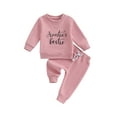 thumbnail image 1 of Hirigin Toddler Baby Girl Clothes Aunties Bestie Outfit Letter Sweatshirts Solid Color Pants 6 12 18 Months 2T 3T Fall Winter Set, 1 of 8