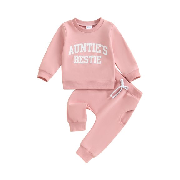 Hirigin Toddler Baby Girl Clothes Aunties Bestie Outfit Letter Sweatshirts Solid Color Pants 6 12 18 Months 2T 3T Fall Winter Set
