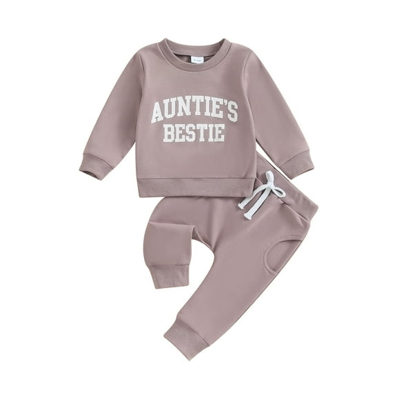 Hirigin Toddler Baby Girl Clothes Aunties Bestie Outfit Letter Sweatshirts Solid Color Pants 6 12 18 Months 2T 3T Fall Winter Set