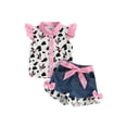 thumbnail image 1 of Hirigin Toddler Baby Girl Cowgirl Outfit Cow Print Western Outfits Ruffle Sleeve Shirt Button Down Tops Belted Denim Shorts Summer Clothes, 1 of 8
