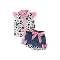 thumbnail image 1 of Hirigin Toddler Baby Girl Cowgirl Outfit Cow Print Western Outfits Ruffle Sleeve Shirt Button Down Tops Belted Denim Shorts Summer Clothes, 1 of 8