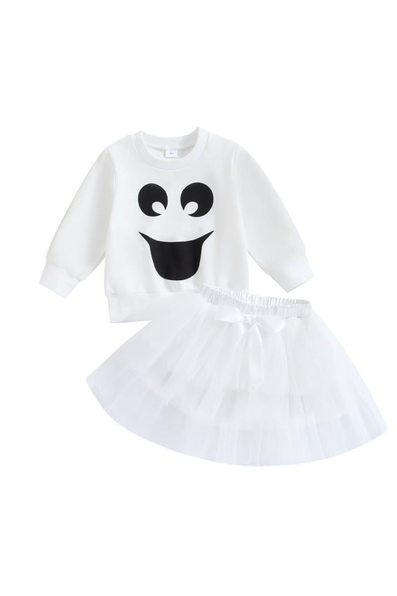 Toddler Baby Girl Halloween Outfit Ghost Costume Grimace Print Sweatshirt with Tutu Skirt Halloween Costumes