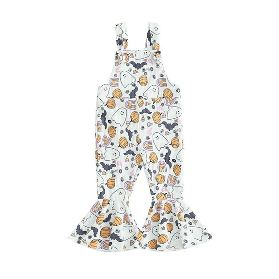 Hirigin Toddler Baby Girl Halloween Outfit Pumpkin Ghost Suspender Romper Jumpsuit Overalls Bell Bottom Pants Fall Clothes