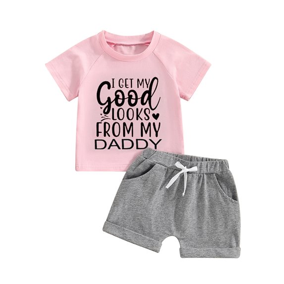 Hirigin Toddler Baby Girl Summer Clothes 6 12 18 Months 2T 3T 4T Short Sleeve Letter Print Shirt Tops + Solid Color Shorts 2Pcs Outfits Sets