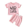 thumbnail image 1 of Hirigin Toddler Baby Girl Summer Clothes Outfits Set Wild Like My Curls Short Sleeve Letters T-shirt Tops with Shorts 0-3T, 1 of 8