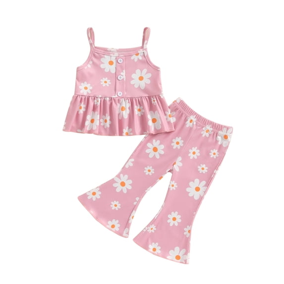 Hirigin Toddler Baby Girl Summer Outfits 6 12 18 Months 2T 3T 4T Floral Print Sling Cami Crop Tops + Flare Pants 2Pcs Clothes Set