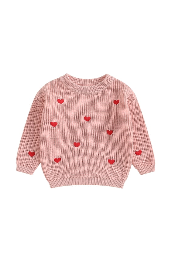 Toddler Baby Girl Valentines Day Outfit Love Heart Sweet Long Sleeve Sweater T shirt Crewneck Tops Spring Fall Clothes