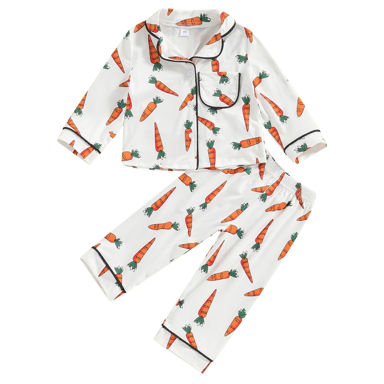 Hirigin Toddler Easter Pajamas Set Long Sleeve Carrot Print Button
