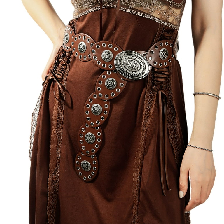 Hirigin Wide Boho Disc Belt for Women Vintage Concho Leather Disk