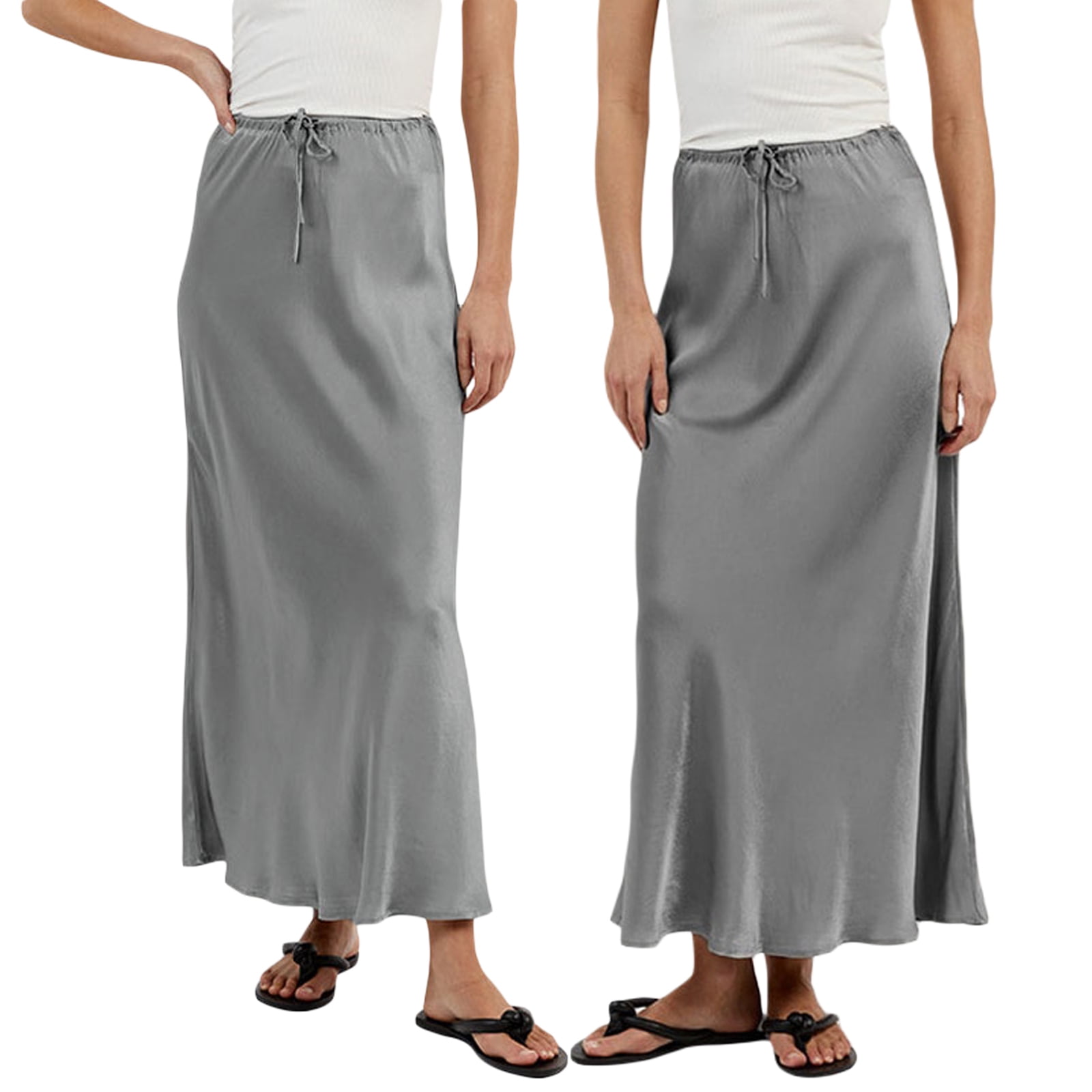 Hirigin Woman Drawstring High Elastic Waist Maxi Long Skirt A Line ...