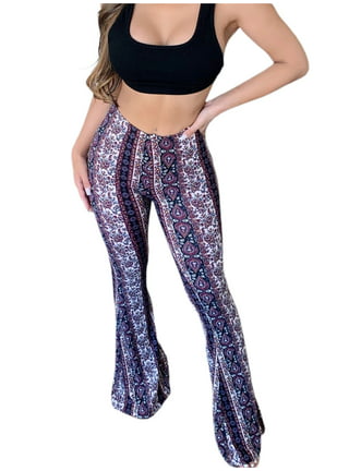 Bell Bottom Flare High Waisted Classic Boho Gypsy Comfy Stretch Knit Fitted  Yoga Solid Black 70s Hippie Bohemian Festival Legging Pants -  Canada