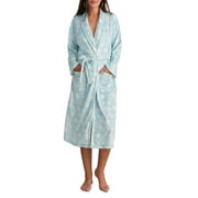 Hirigin Women Dressing Gown Flannel Robe Floral Print Shawl Collar Bathrobe
