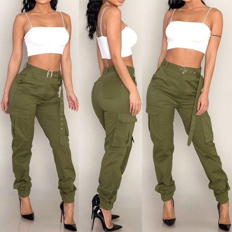 Women High Waist Hip Hop Combat Cargo Pants Loose Casual Trousers