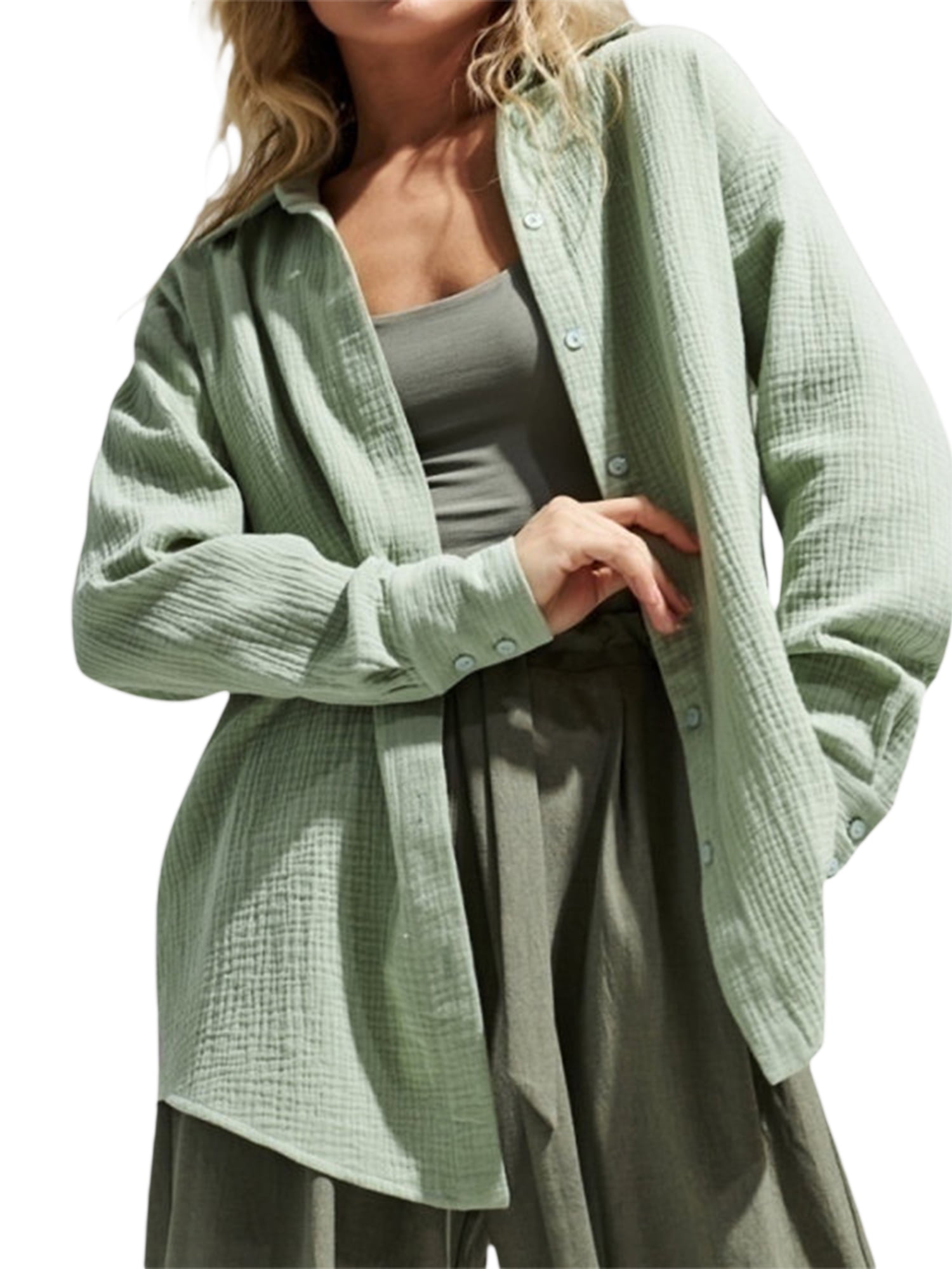 Hirigin Women Sheer Button Up Blouse Sexy Collared Shirts Mesh Flare