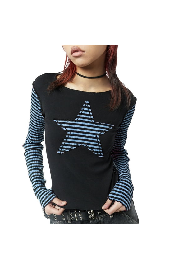 Women Star Graphic Print Y2K Baby Tees Crop Tops Fairy Grunge Teens Girls Vintage Aesthetic Shirt Harajuku Streetwear